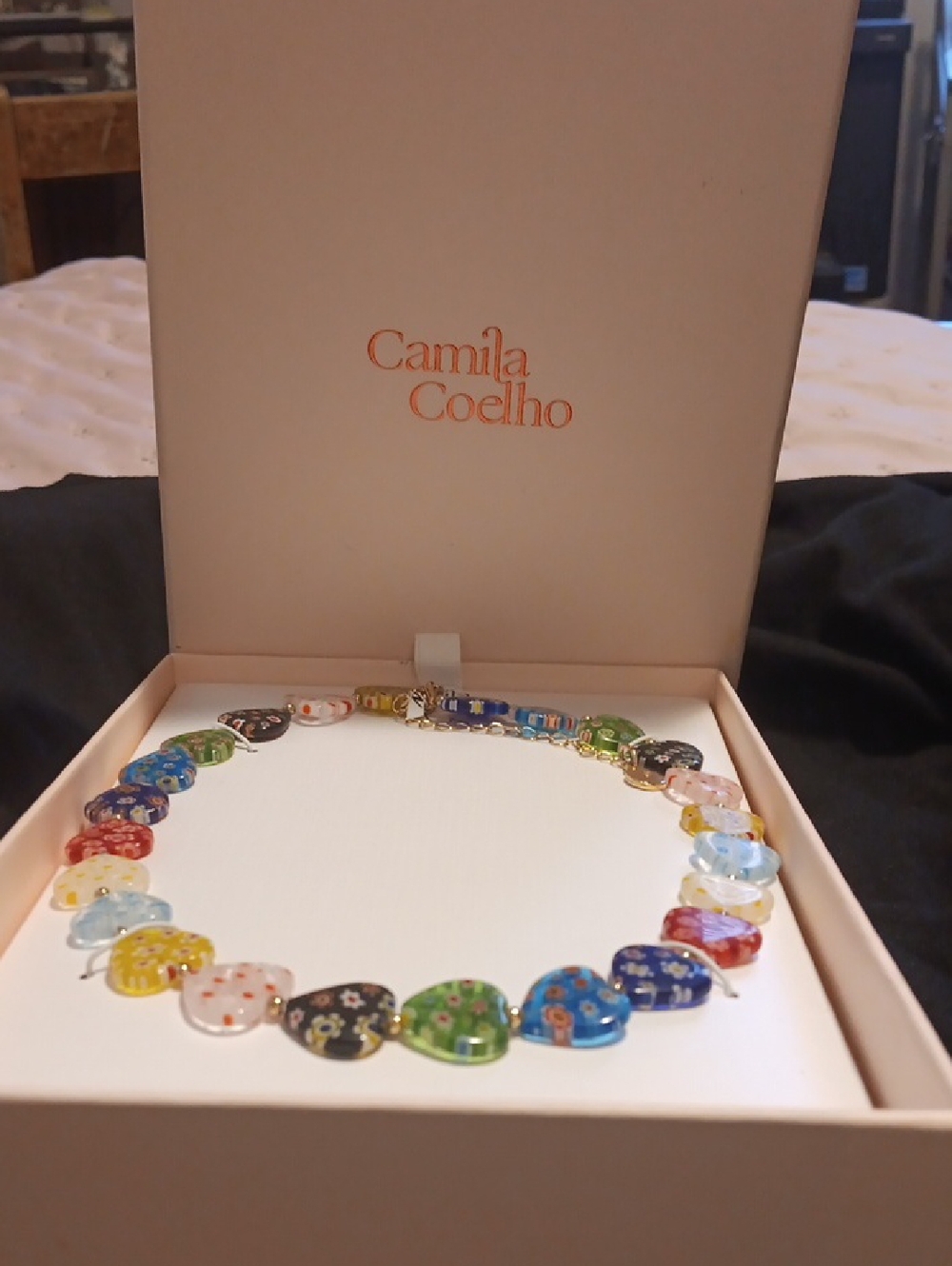 Camila Coelho Multicolor Glass Heart Link Necklace